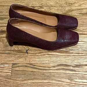 By Far Agatha Brown Lizard Embossed low heel